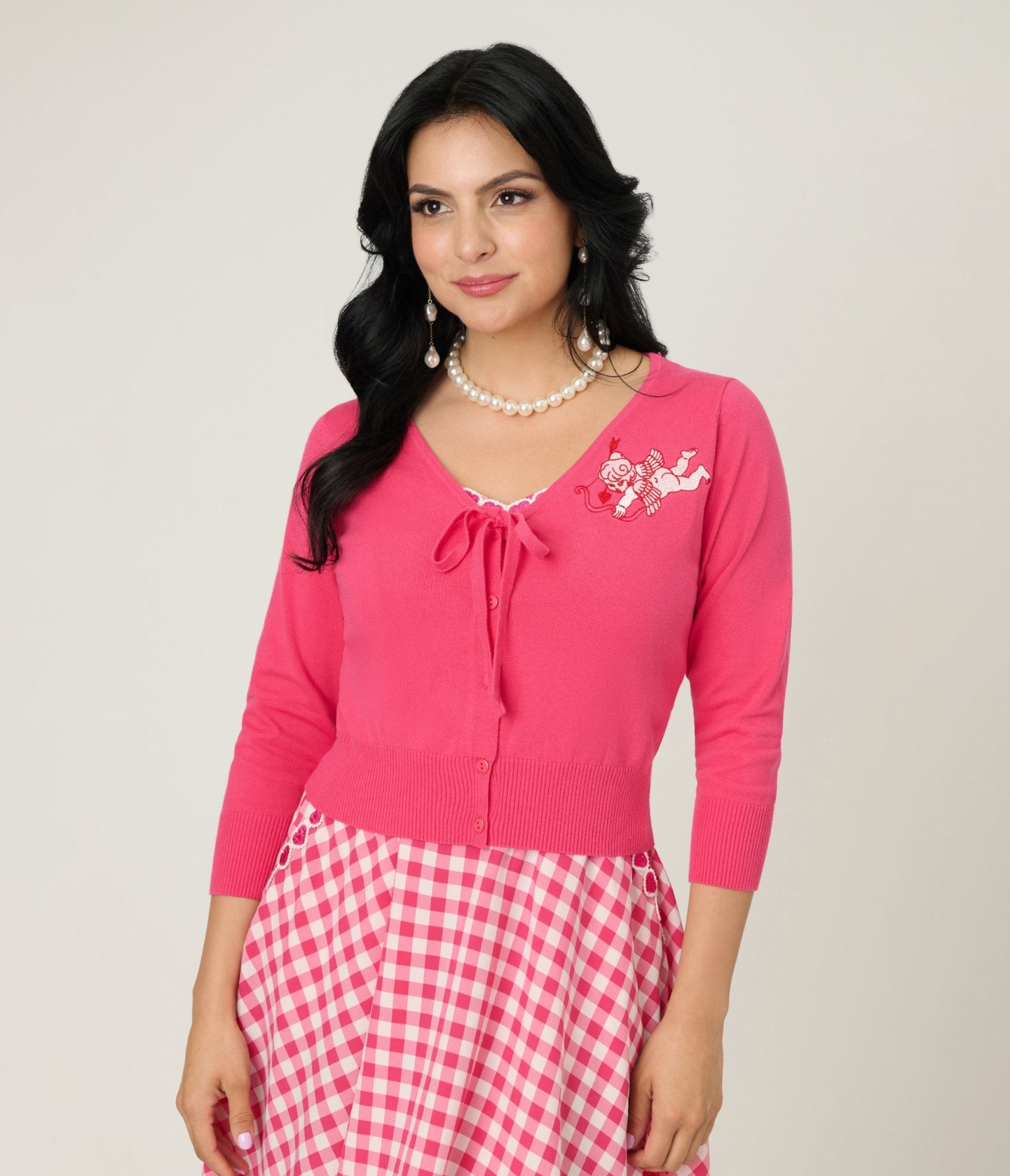 Unique Vintage Hot Pink & Cupid Accent Dandy Cardigan - Unique Vintage - Womens, TOPS, SWEATERS