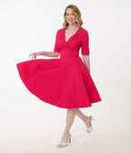 Unique Vintage Hot Pink Delores Swing Dress - Unique Vintage - Womens, DRESSES, SWING