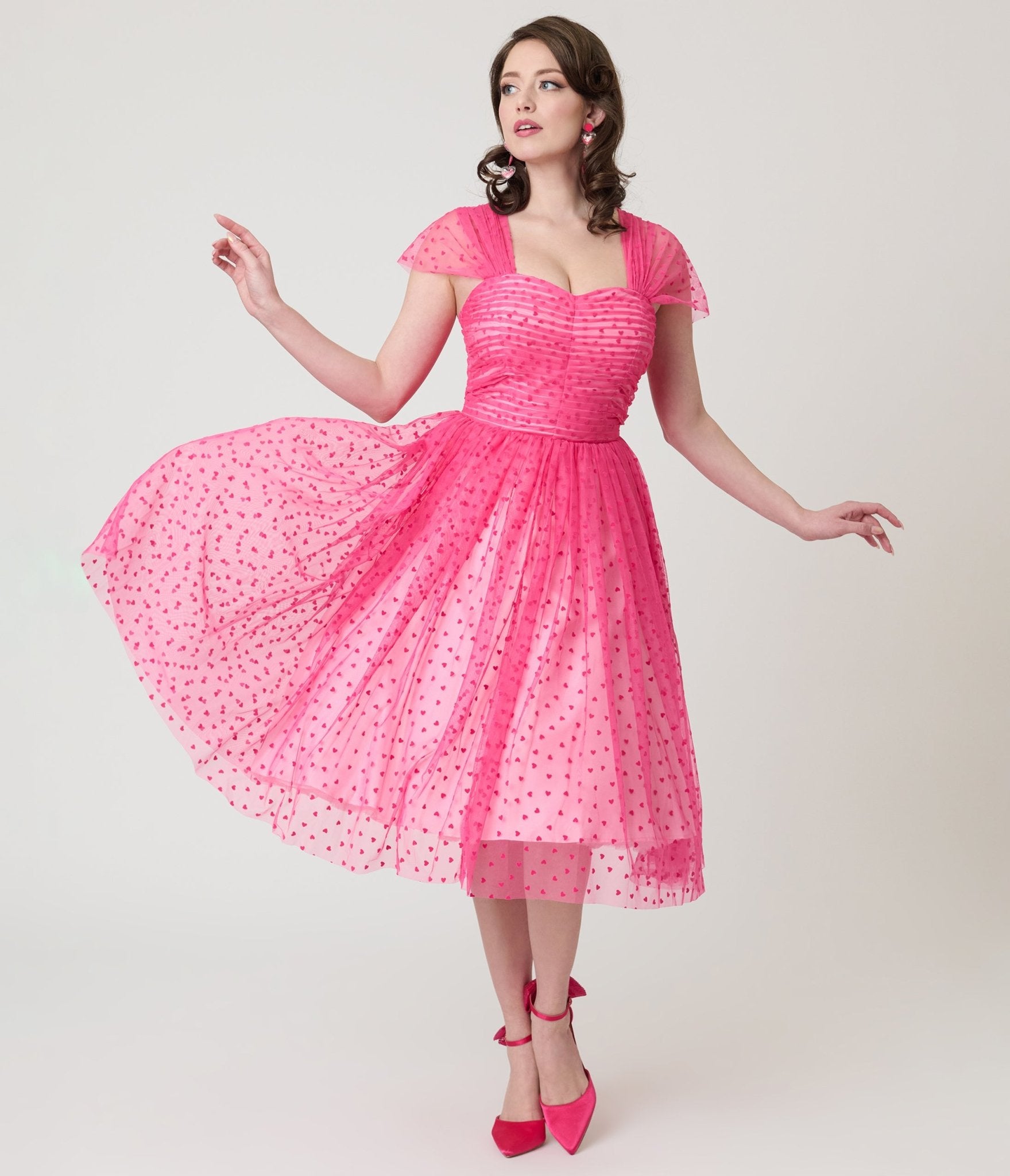 Unique Vintage Hot Pink Garden State Mesh Dress