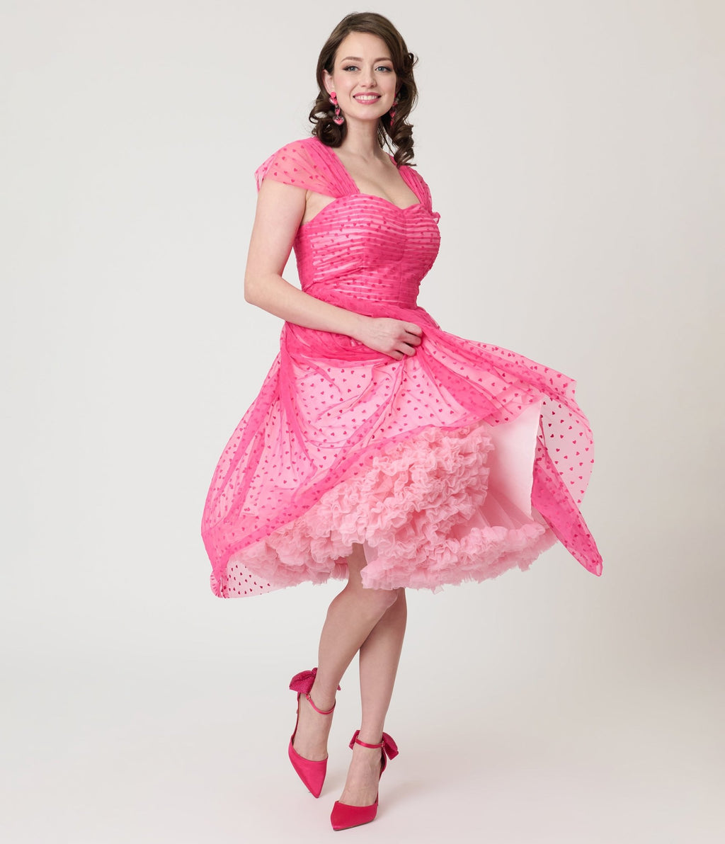 Unique Vintage Hot Pink Garden State Mesh Dress - Unique Vintage - Womens, DRESSES, SWING