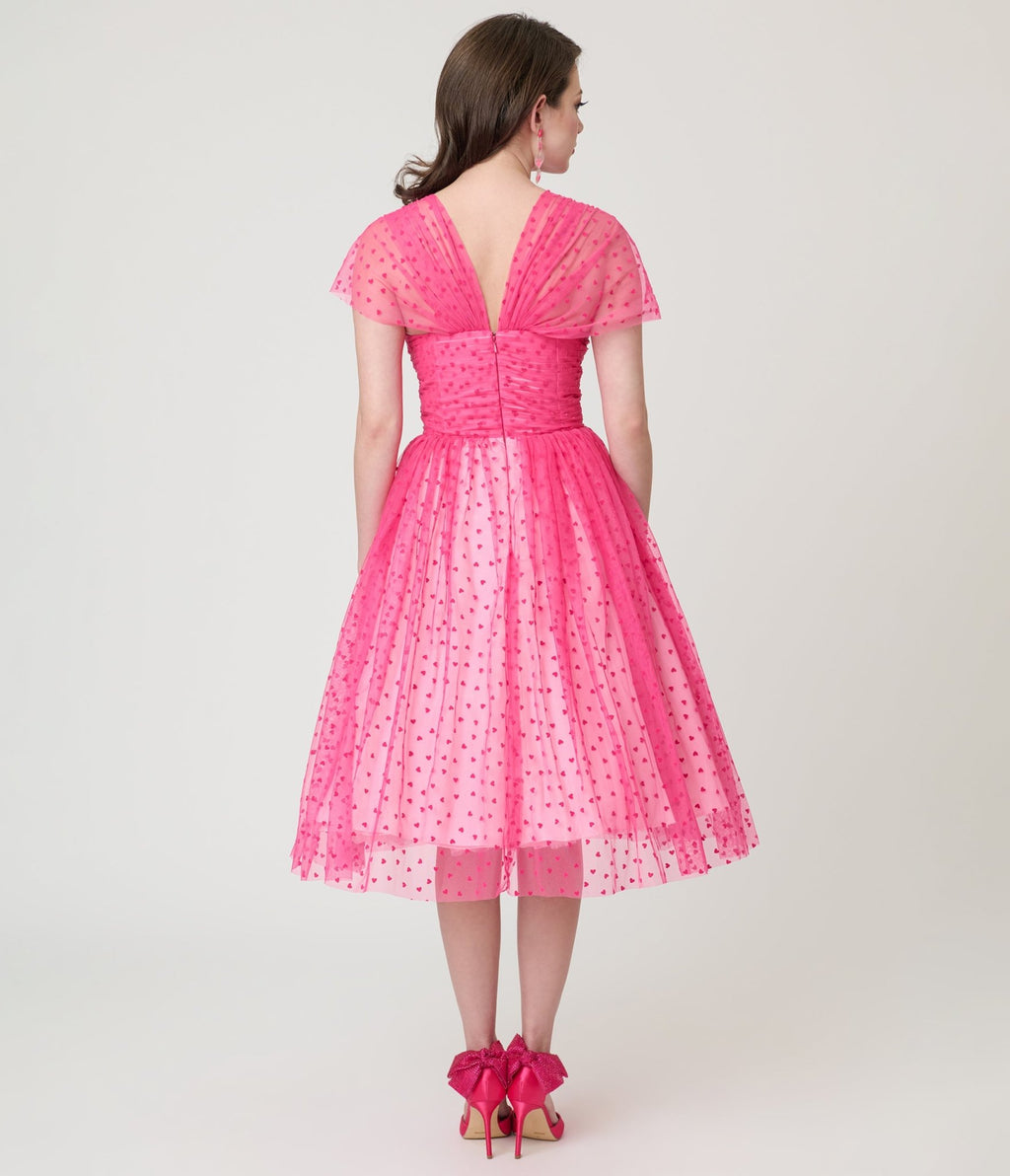 Unique Vintage Hot Pink Garden State Mesh Dress - Unique Vintage - Womens, DRESSES, SWING