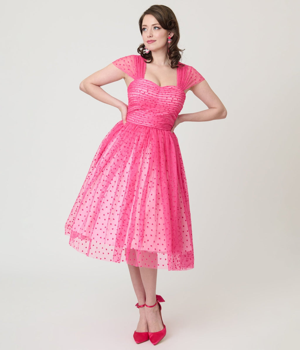 Unique Vintage Hot Pink Garden State Mesh Dress