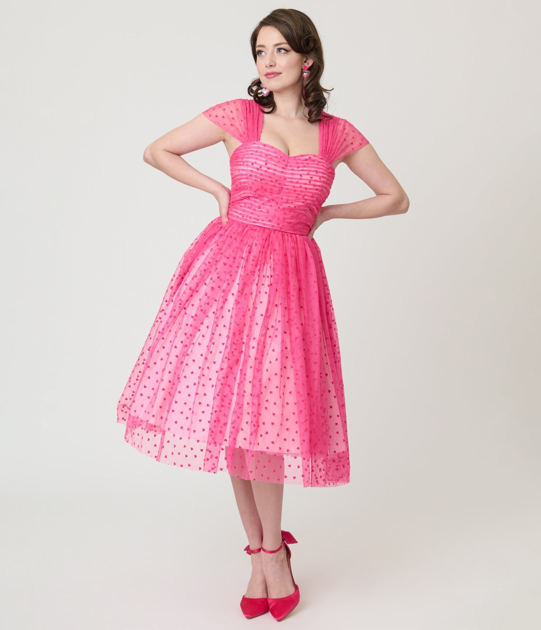 Unique Vintage Hot Pink Garden State Mesh Dress - Unique Vintage - Womens, DRESSES, SWING