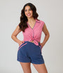 Unique Vintage Hot Pink Gingham Cap Sleeve Top