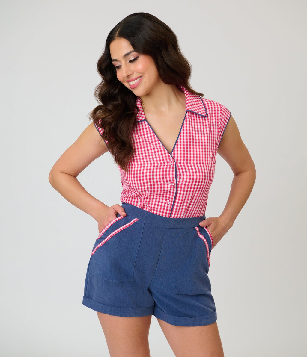Unique Vintage Hot Pink Gingham Cap Sleeve Top - Unique Vintage - Womens, TOPS, WOVEN TOPS