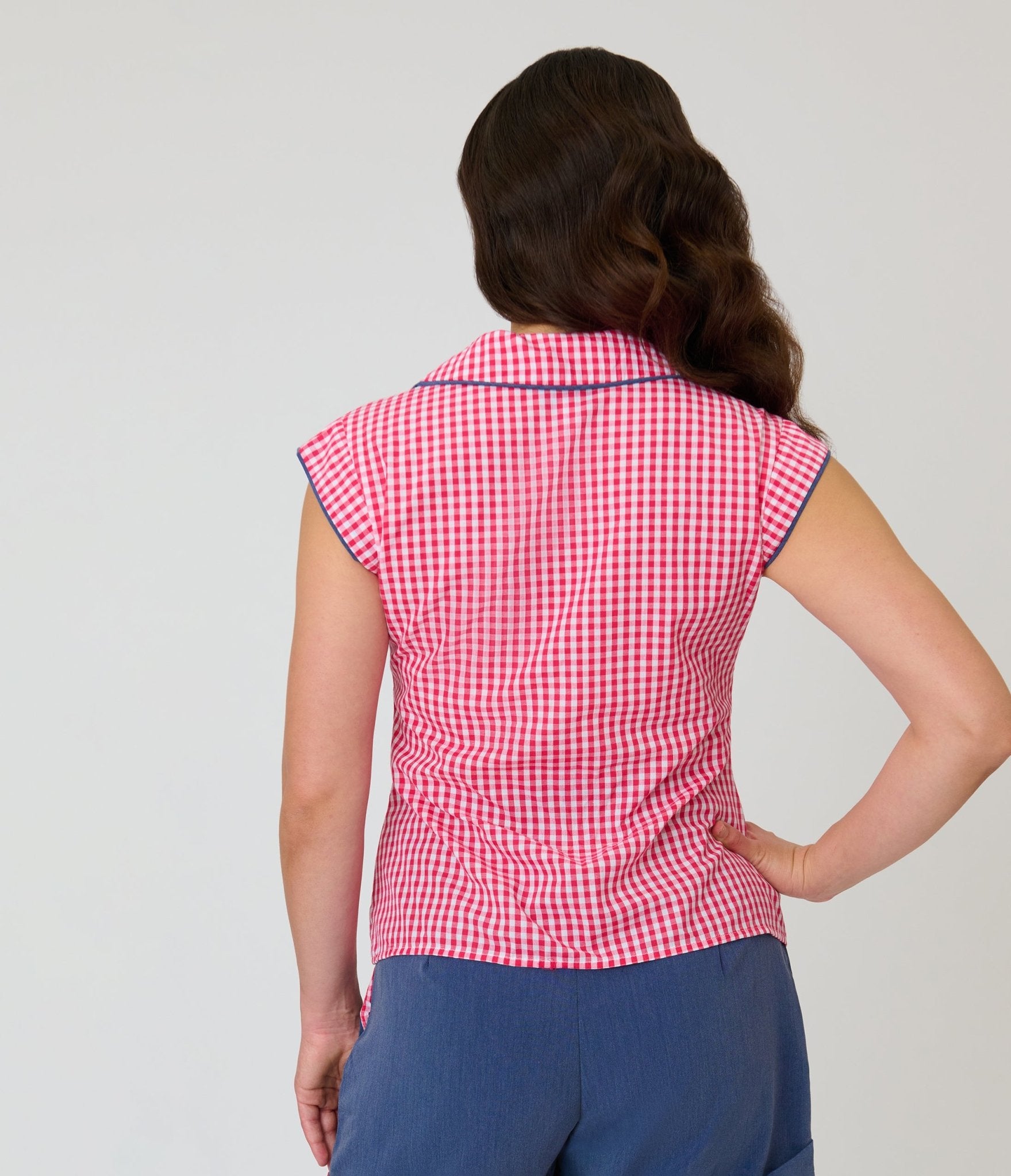 Unique Vintage Hot Pink Gingham Cap Sleeve Top - Unique Vintage - Womens, TOPS, WOVEN TOPS