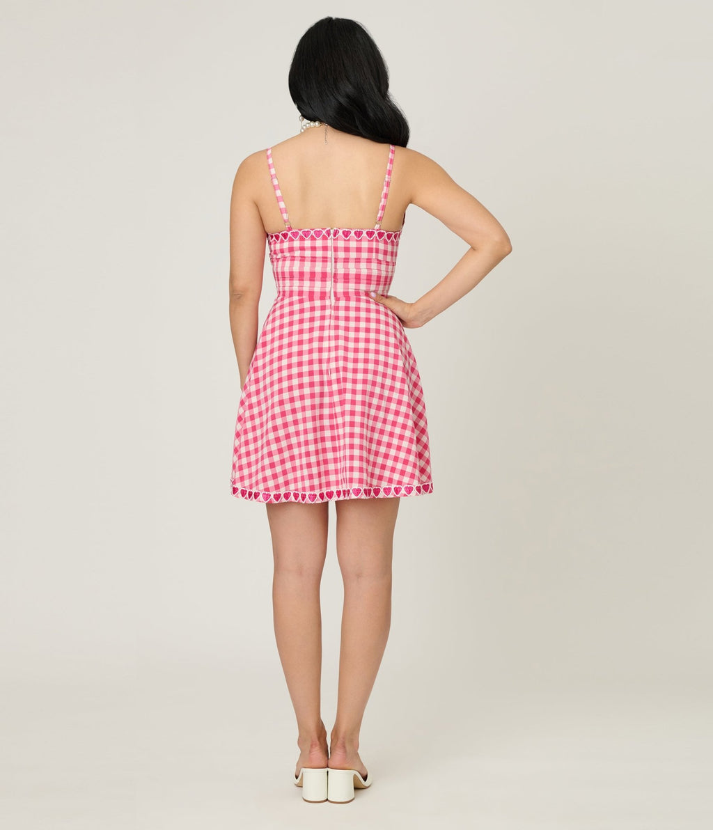 Unique Vintage Hot Pink Gingham Follow Your Heart Flare Dress - Unique Vintage - Womens, DRESSES, FIT AND FLARE