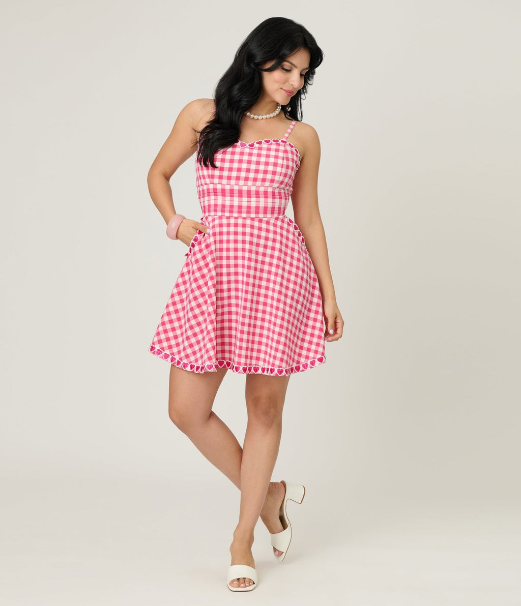 Unique Vintage Hot Pink Gingham Follow Your Heart Flare Dress - Unique Vintage - Womens, DRESSES, FIT AND FLARE