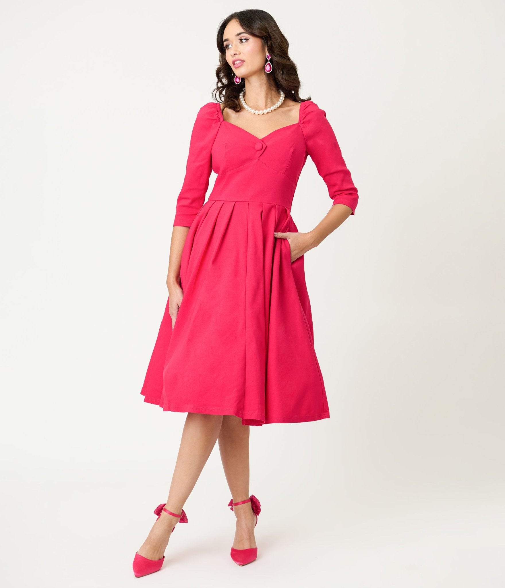 Unique Vintage Hot Pink Lamar Swing Dress - Unique Vintage - Womens, DRESSES, SWING