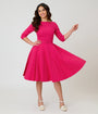 Unique Vintage Hot Pink Pin Dot Devon Swing Dress