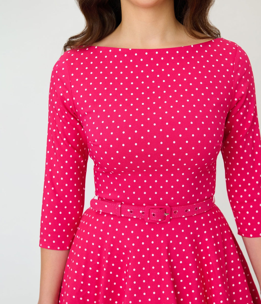 Unique Vintage Hot Pink Pin Dot Devon Swing Dress - Unique Vintage - Womens, DRESSES, SWING