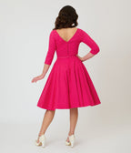 Unique Vintage Hot Pink Pin Dot Devon Swing Dress - Unique Vintage - Womens, DRESSES, SWING