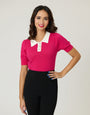 Unique Vintage Hot Pink & Rhinestone Buttons Prim & Pretty Sweater