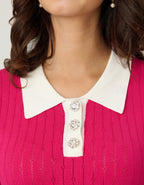 Unique Vintage Hot Pink & Rhinestone Buttons Prim & Pretty Sweater - Unique Vintage - Womens, TOPS, SWEATERS