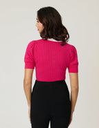 Unique Vintage Hot Pink & Rhinestone Buttons Prim & Pretty Sweater - Unique Vintage - Womens, TOPS, SWEATERS