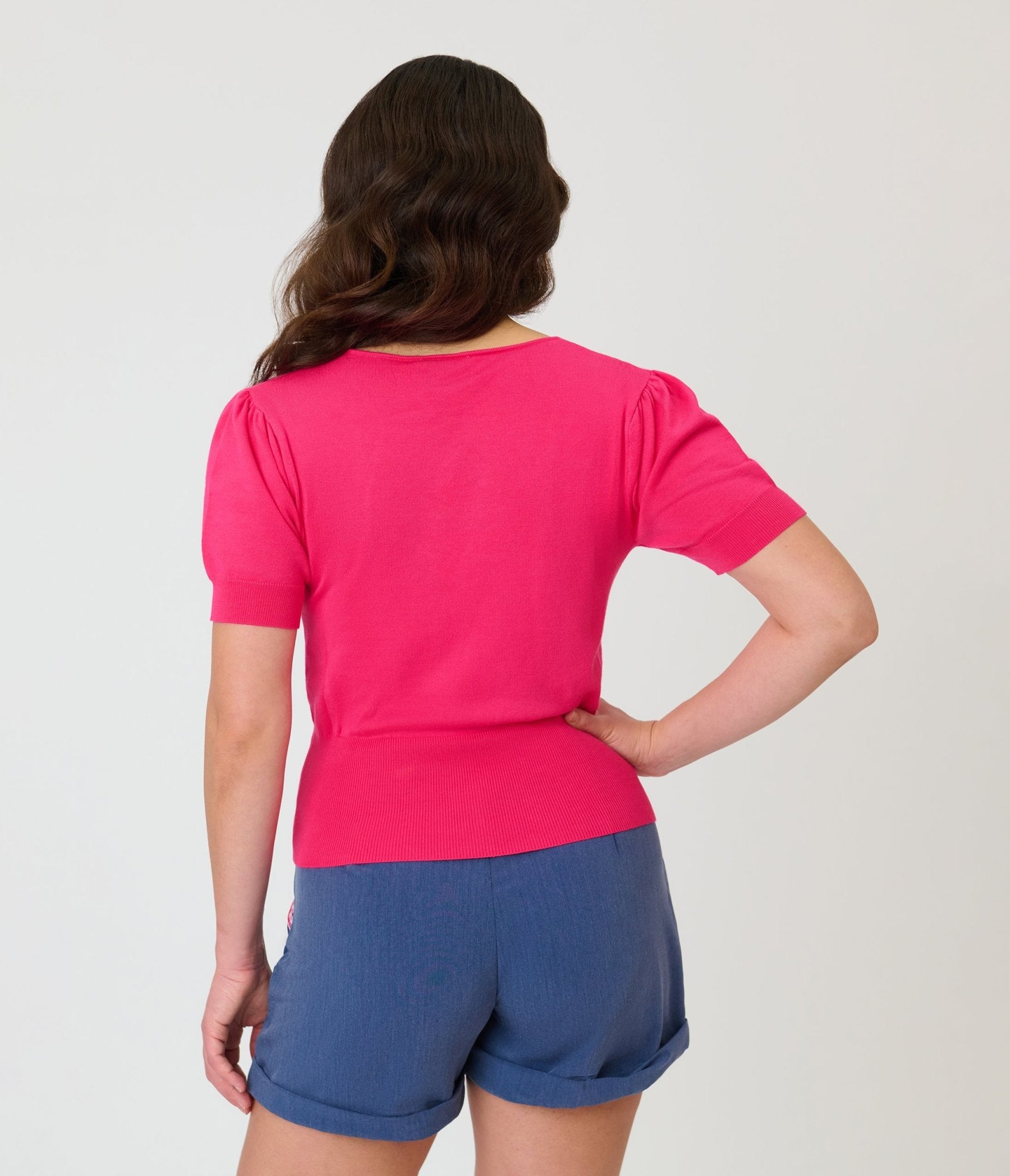 Unique Vintage Hot Pink Short Sleeve Sweater - Unique Vintage - Womens, TOPS, SWEATERS