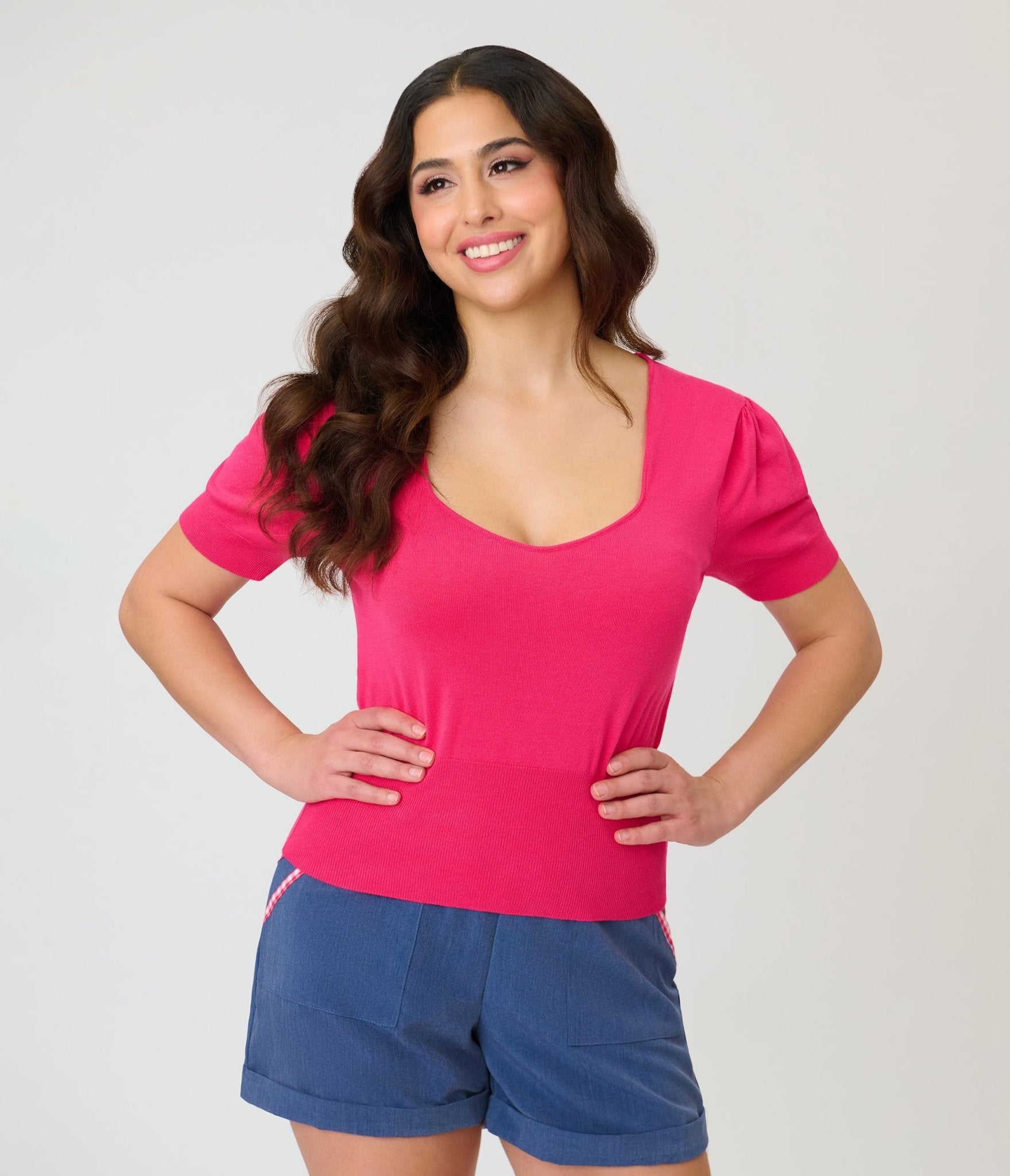 Unique Vintage Hot Pink Short Sleeve Sweater - Unique Vintage - Womens, TOPS, SWEATERS