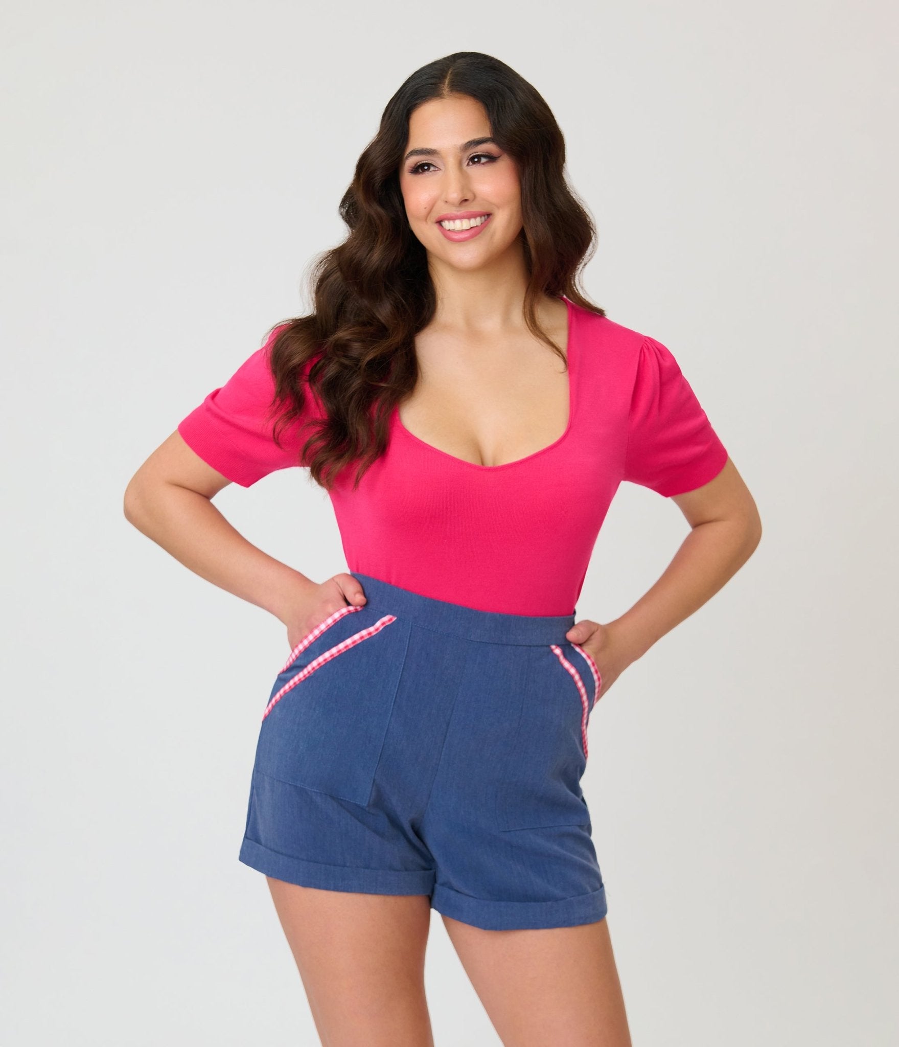 Unique Vintage Hot Pink Short Sleeve Sweater - Unique Vintage - Womens, TOPS, SWEATERS