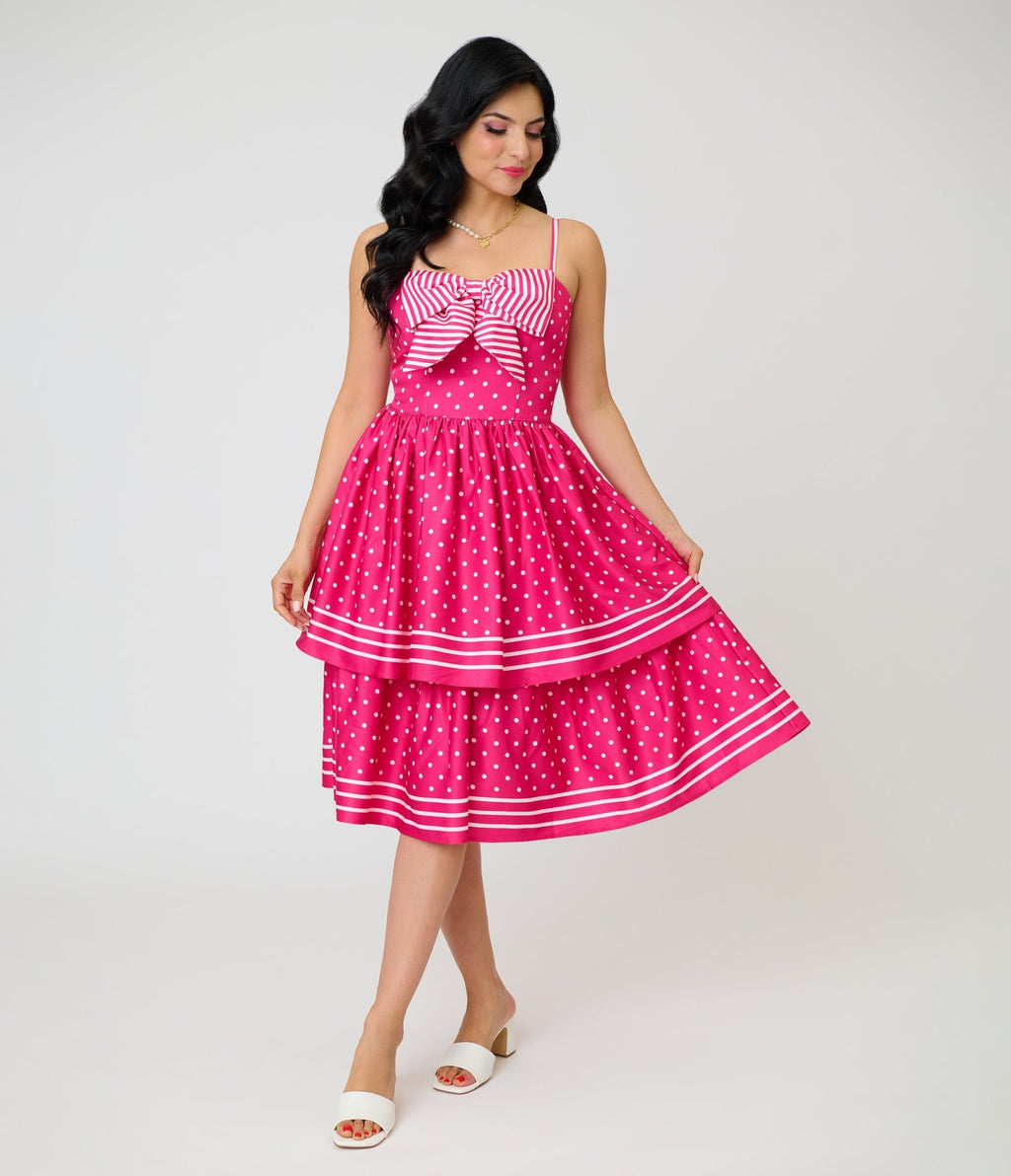 Unique Vintage Hot Pink Tiered Sweetheart Dress L/12-14 Unique Vintage Hot Pink Tiered Sweetheart Dress L/12-14