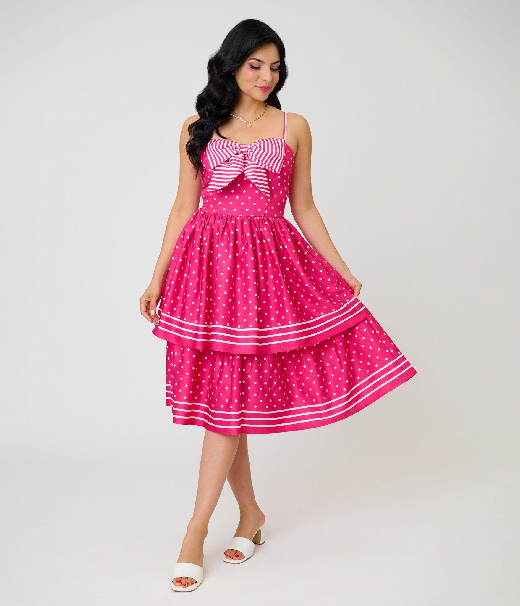 Unique Vintage Hot Pink Tiered Sweetheart Dress - Unique Vintage - Womens, DRESSES, SWING