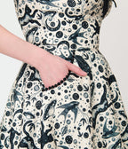 Unique Vintage Ivory & Black Mystical Cat Print Swing Dress - Unique Vintage - Womens, DRESSES, SWING