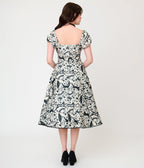 Unique Vintage Ivory & Black Mystical Cat Print Swing Dress - Unique Vintage - Womens, DRESSES, SWING