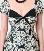 Unique Vintage Ivory & Black Mystical Cat Print Swing Dress - Unique Vintage - Womens, DRESSES, SWING