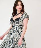 Unique Vintage Ivory & Black Mystical Cat Print Swing Dress - Unique Vintage - Womens, DRESSES, SWING