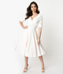 Unique Vintage Ivory Delores Swing Dress with Sleeves