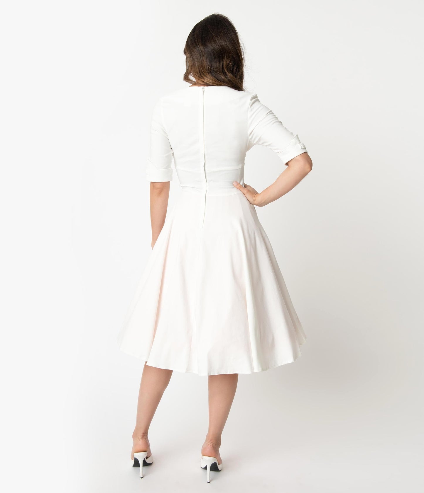 Unique Vintage Ivory Delores Swing Dress with Sleeves - Unique Vintage - Womens, DRESSES, SWING