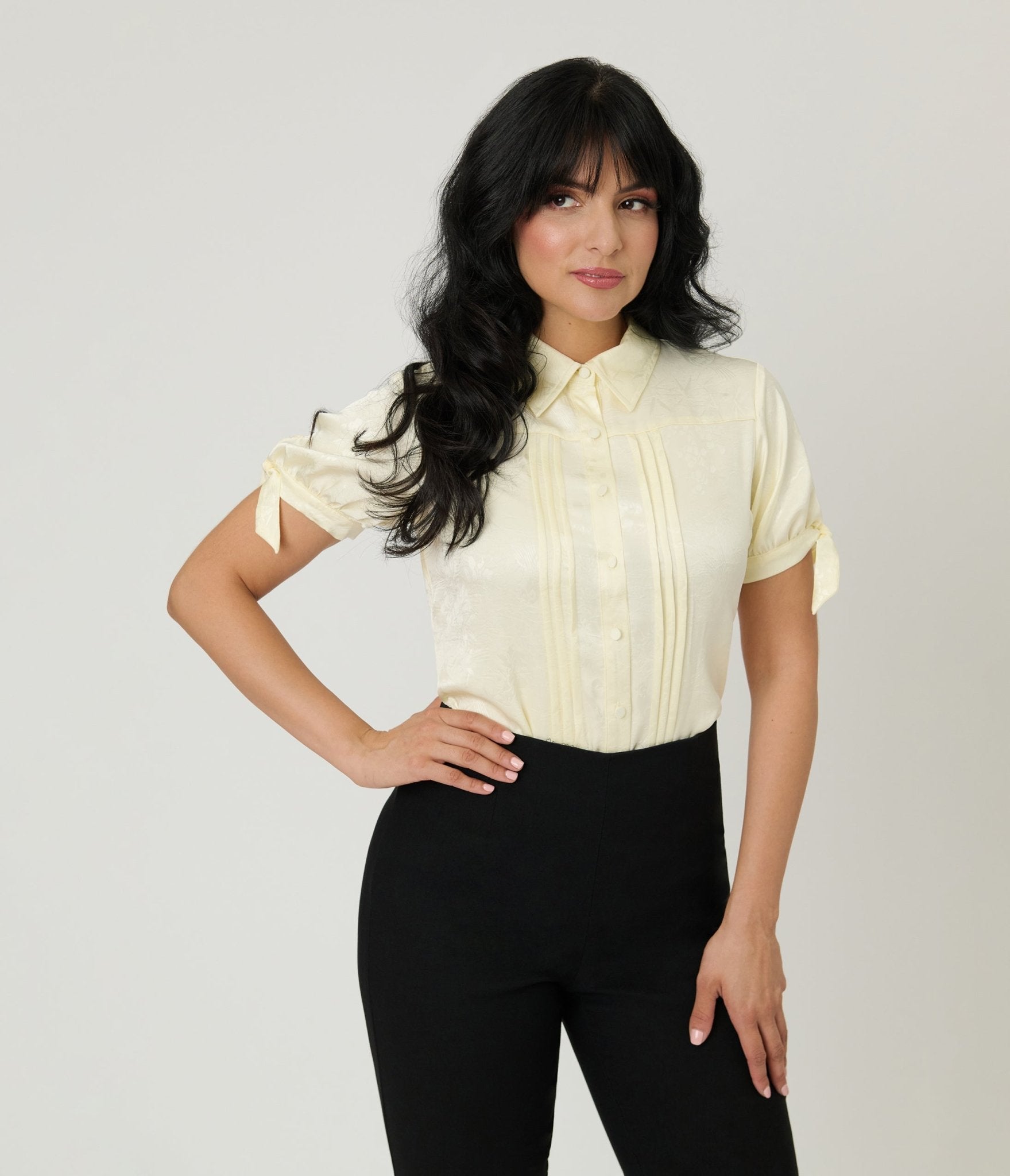 Unique Vintage Ivory Jacquard Colvin Blouse - Unique Vintage - Womens, TOPS, WOVEN TOPS