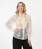 Unique Vintage Ivory Lace Gwen Blouse - Unique Vintage - Womens, TOPS, WOVEN TOPS