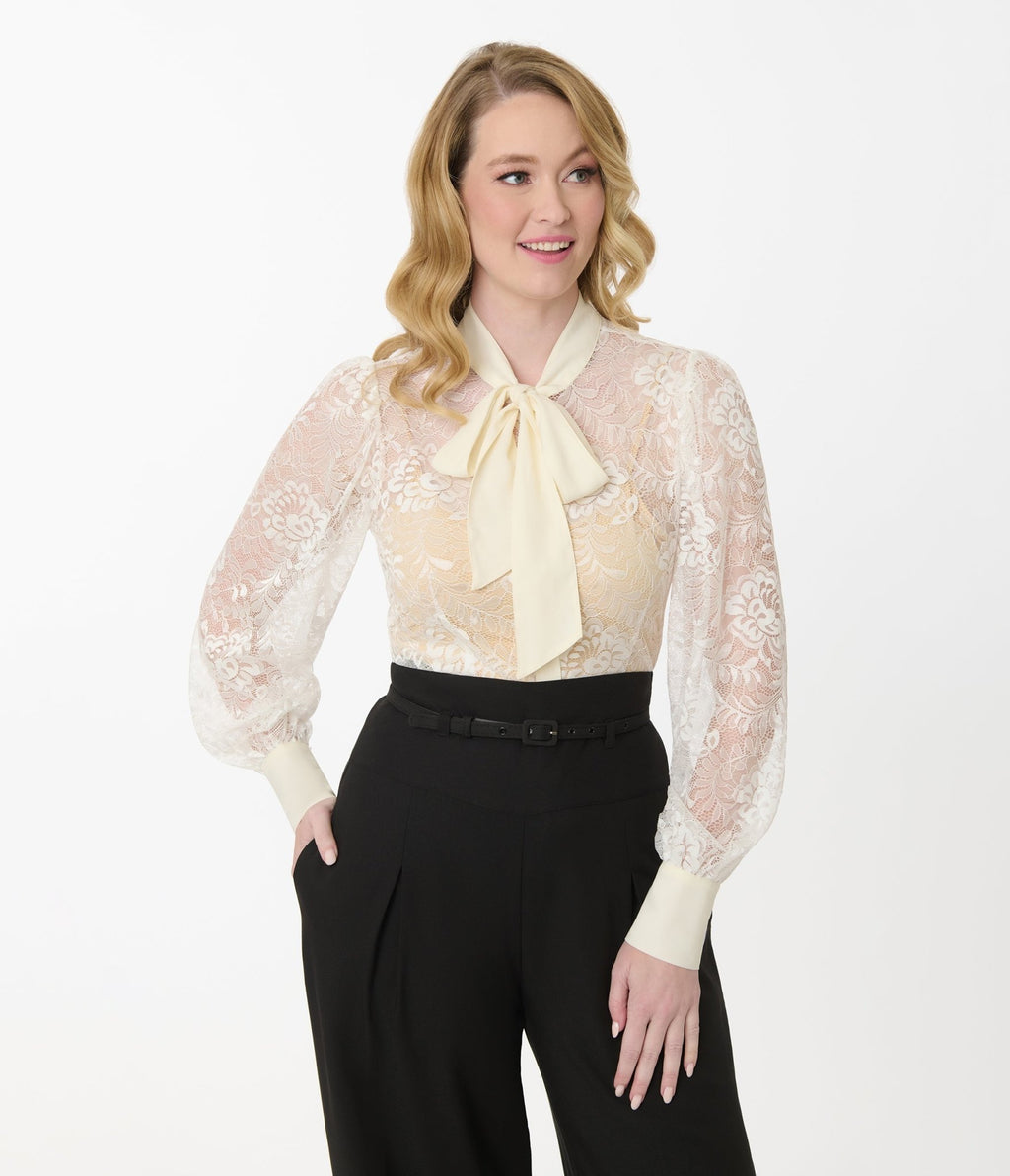 Unique Vintage Ivory Lace Gwen Blouse - Unique Vintage - Womens, TOPS, WOVEN TOPS