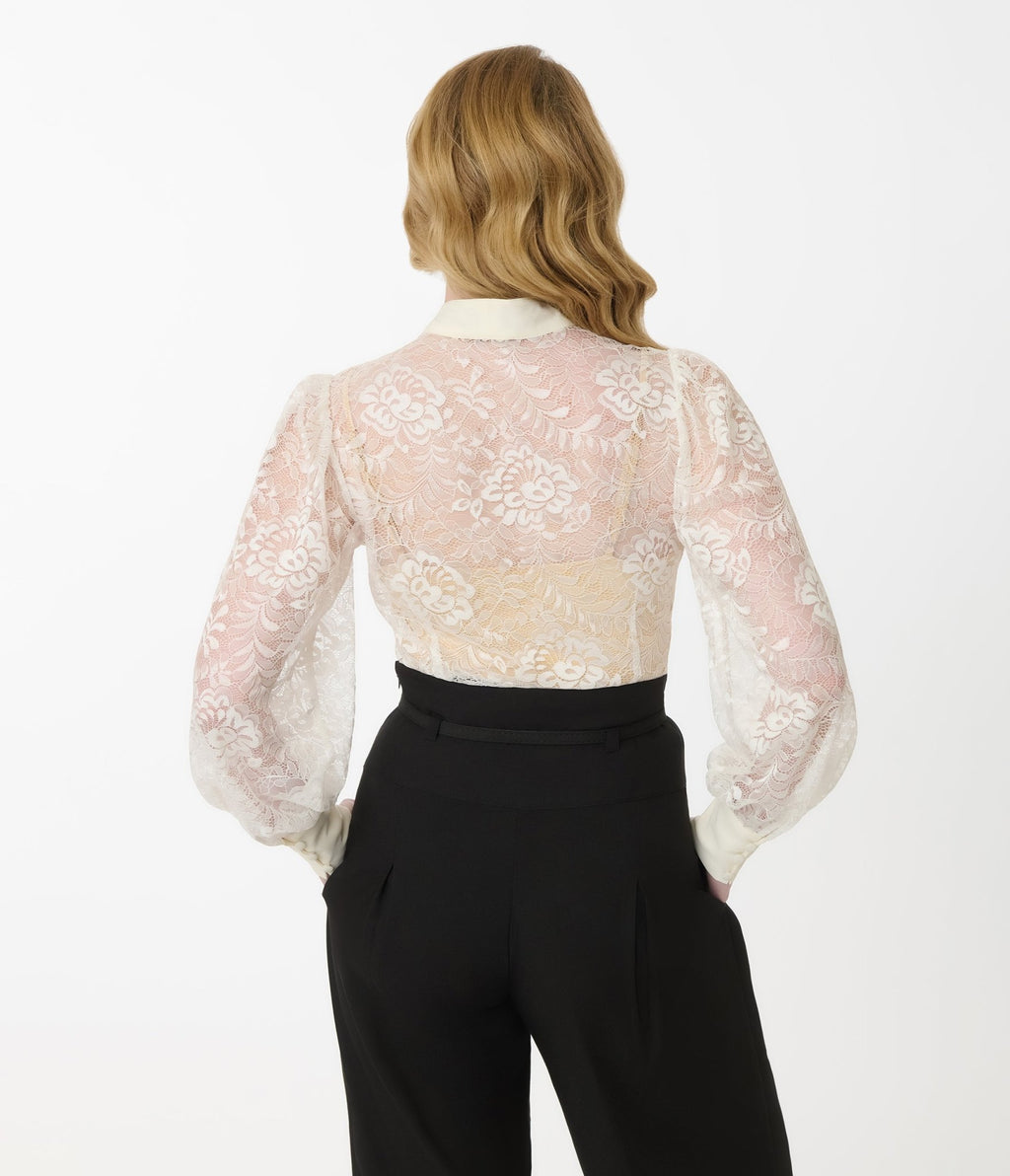 Unique Vintage Ivory Lace Gwen Blouse - Unique Vintage - Womens, TOPS, WOVEN TOPS