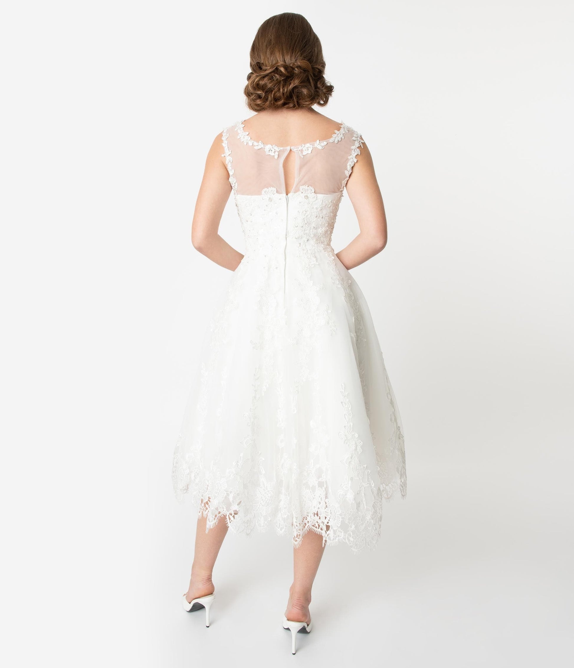 Unique Vintage Ivory Lace & Tulle Riviera Bridal Dress - Unique Vintage - Womens, DRESSES, BRIDAL