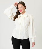 Unique Vintage Ivory Peacock Feather Embossed Gwen Blouse - Unique Vintage - Womens, TOPS, WOVEN TOPS