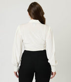 Unique Vintage Ivory Peacock Feather Embossed Gwen Blouse - Unique Vintage - Womens, TOPS, WOVEN TOPS
