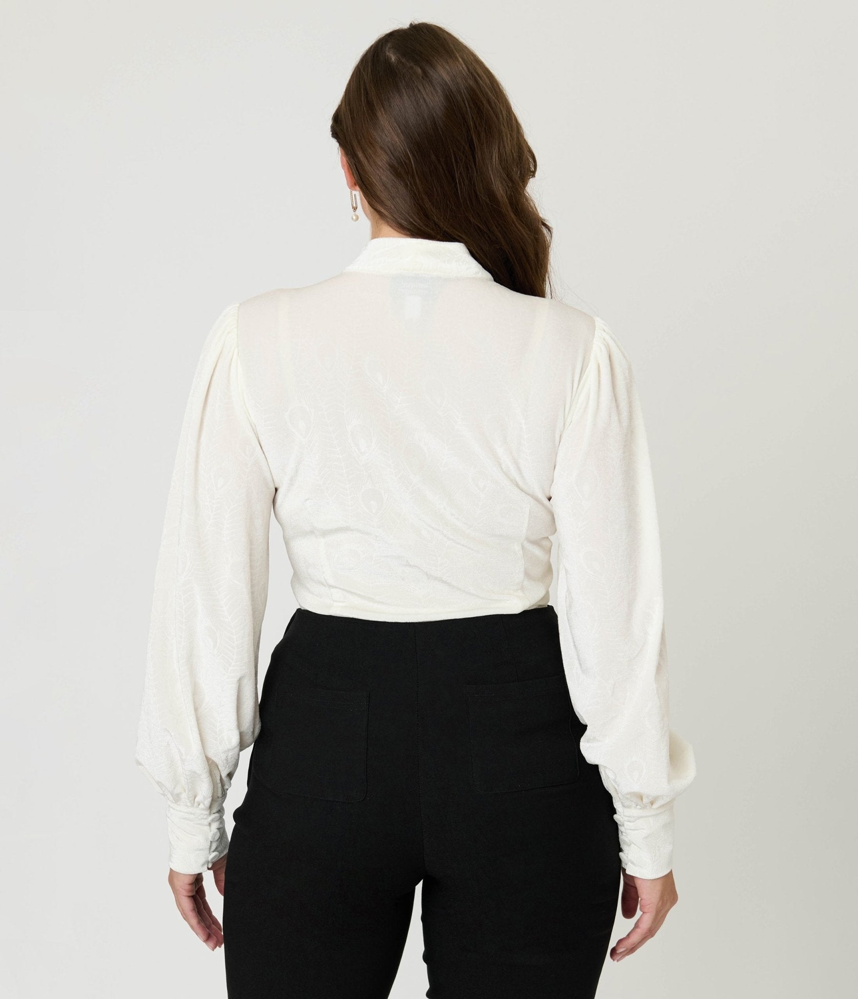 Unique Vintage Ivory Peacock Feather Embossed Gwen Blouse - Unique Vintage - Womens, TOPS, WOVEN TOPS