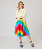 Unique Vintage Ivory & Rainbow Heart Cross Stitch Sweater - Unique Vintage - Womens, TOPS, SWEATERS