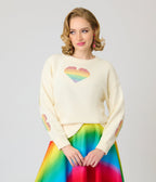 Unique Vintage Ivory & Rainbow Heart Cross Stitch Sweater - Unique Vintage - Womens, TOPS, SWEATERS