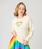 Unique Vintage Ivory & Rainbow Heart Cross Stitch Sweater - Unique Vintage - Womens, TOPS, SWEATERS