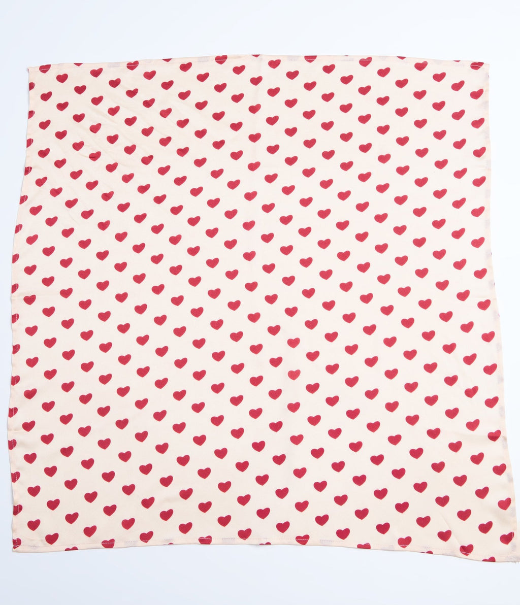 Unique Vintage Ivory & Red Hearts Hair Scarf - Unique Vintage - Womens, ACCESSORIES, HAIR