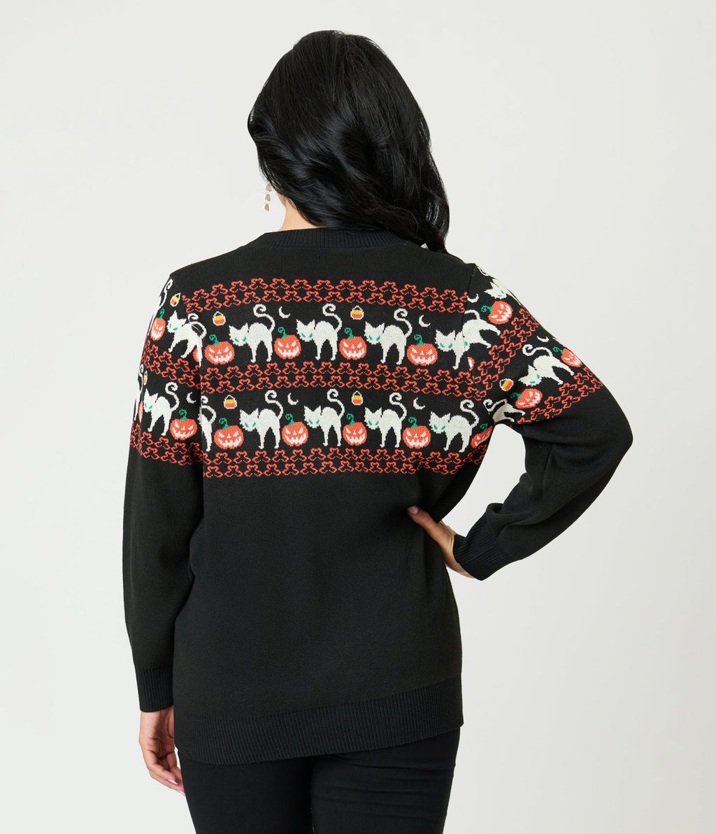 Unique Vintage Jack - O - Lantern Cat Fair Isle Button Cardigan - Unique Vintage - Womens, TOPS, SWEATERS