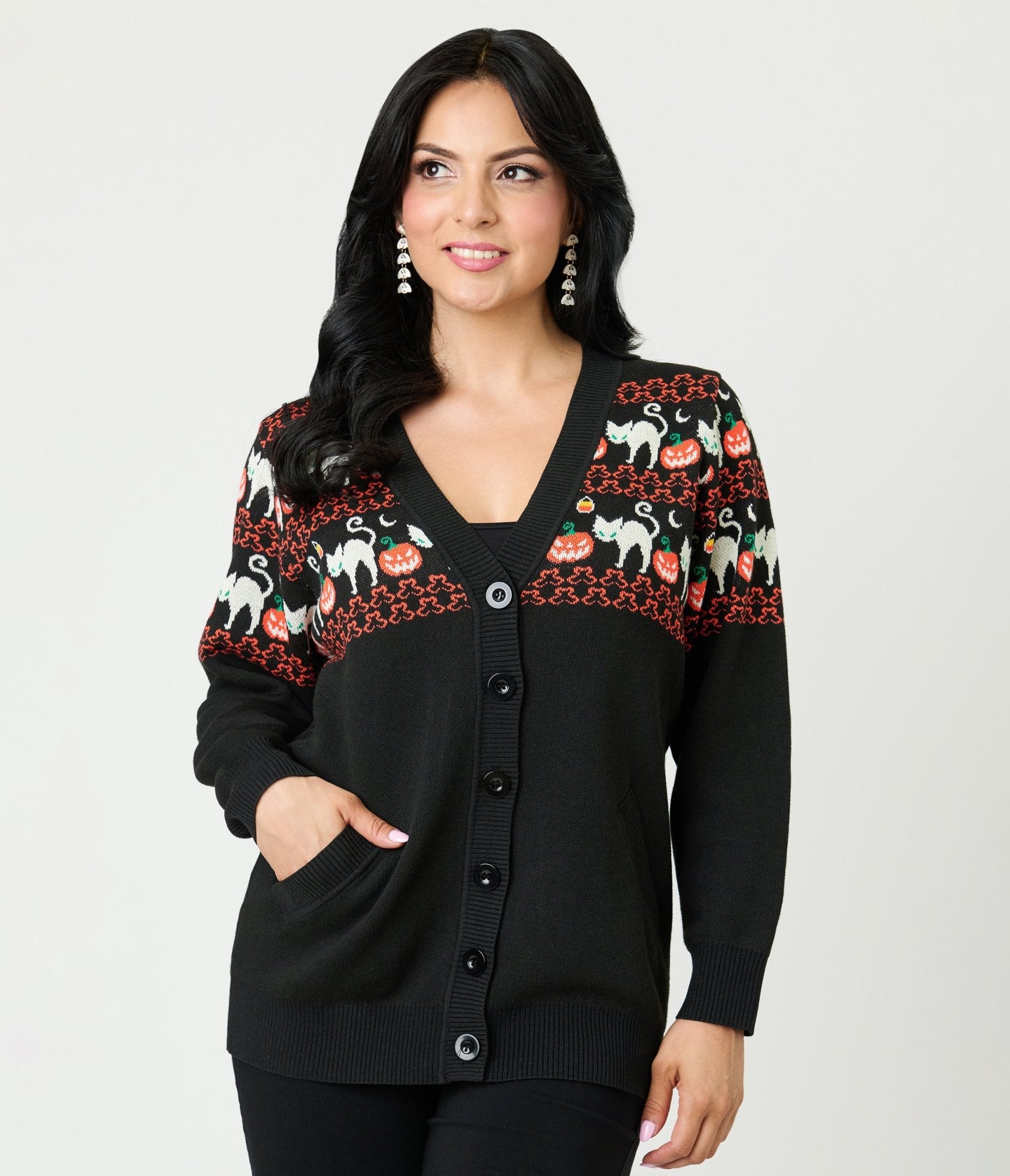 Unique Vintage Jack - O - Lantern Cat Fair Isle Button Cardigan - Unique Vintage - Womens, TOPS, SWEATERS