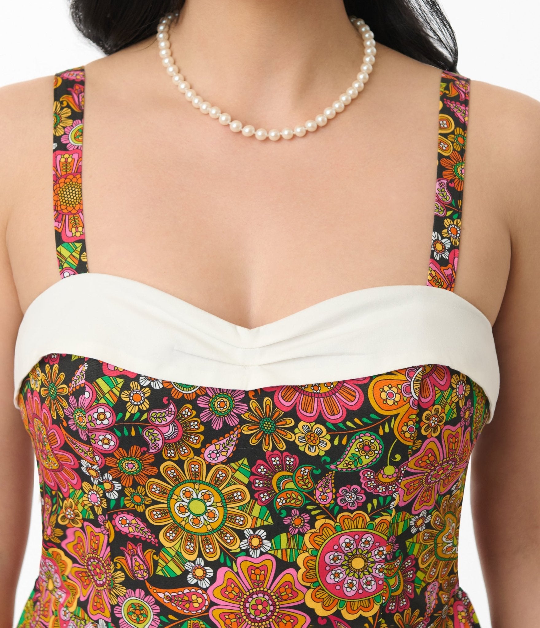 Unique Vintage Kaleidoscope Floral Print Skirted Dolly Romper - Unique Vintage - Womens, BOTTOMS, ROMPERS AND JUMPSUITS