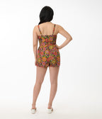 Unique Vintage Kaleidoscope Floral Print Skirted Dolly Romper - Unique Vintage - Womens, BOTTOMS, ROMPERS AND JUMPSUITS