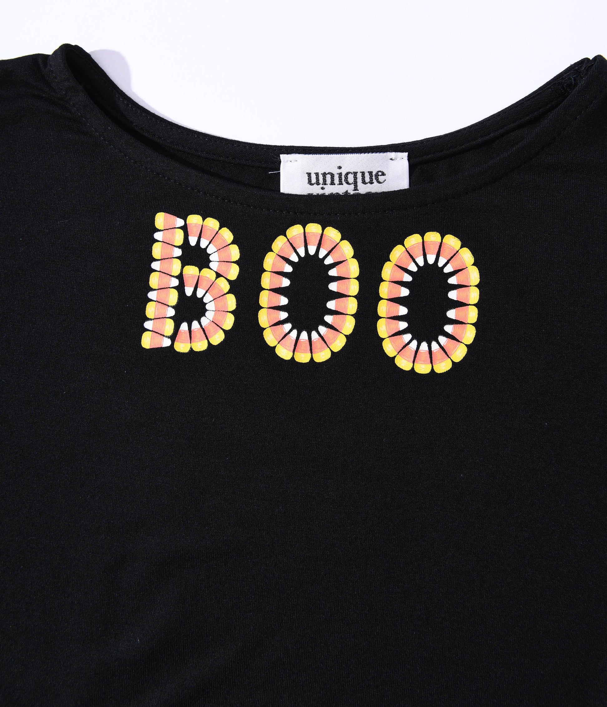 Unique Vintage Kids Black Candy Corn Boo Embroidered Gracie Top - Unique Vintage - Kids, HALLOWEEN, TOPS