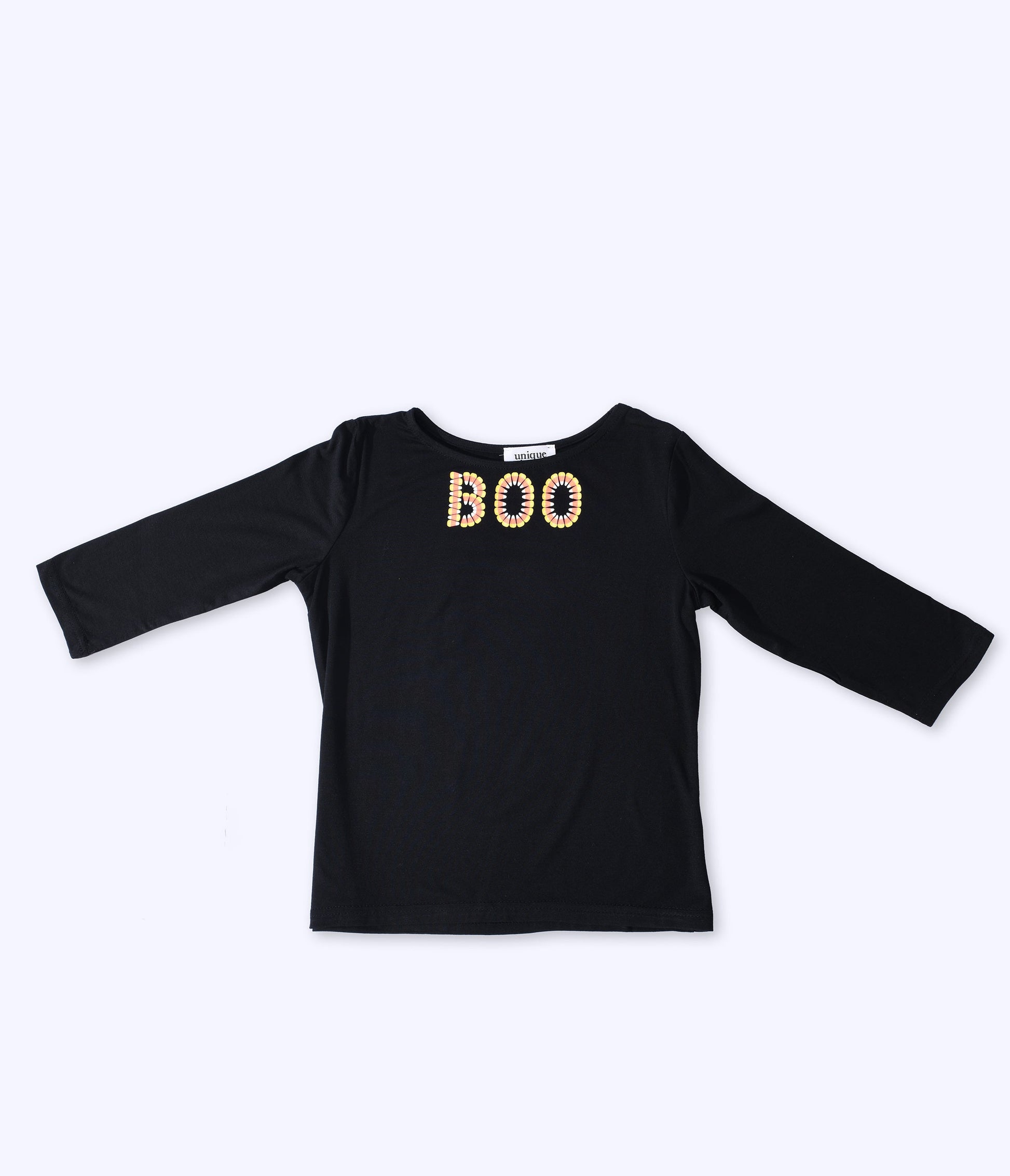 Unique Vintage Kids Black Candy Corn Boo Embroidered Gracie Top - Unique Vintage - Kids, HALLOWEEN, TOPS