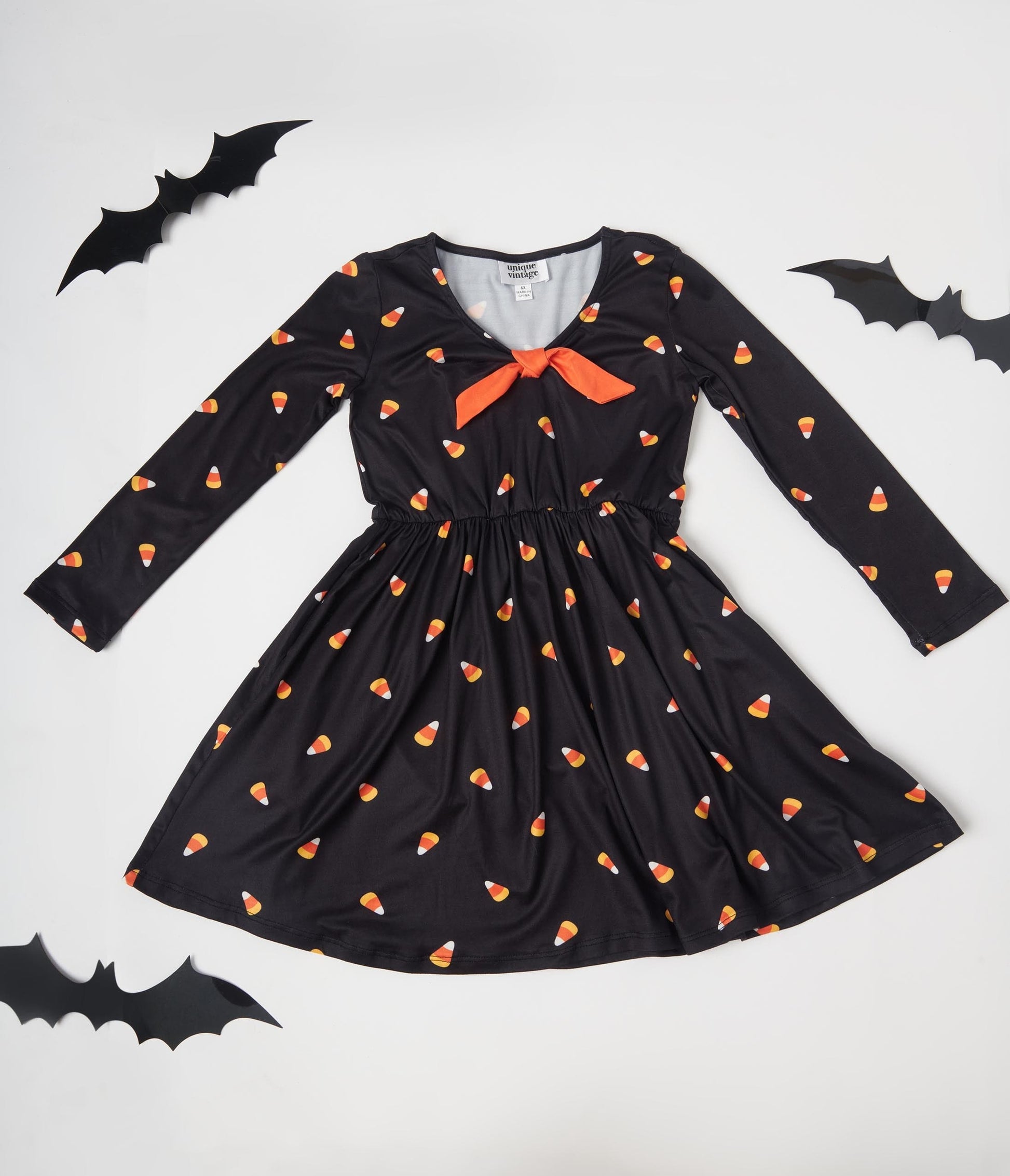 Unique Vintage Kids Black Candy Corn Hello Gorgeous Flare Dress - Unique Vintage - Kids, HALLOWEEN, DRESSES