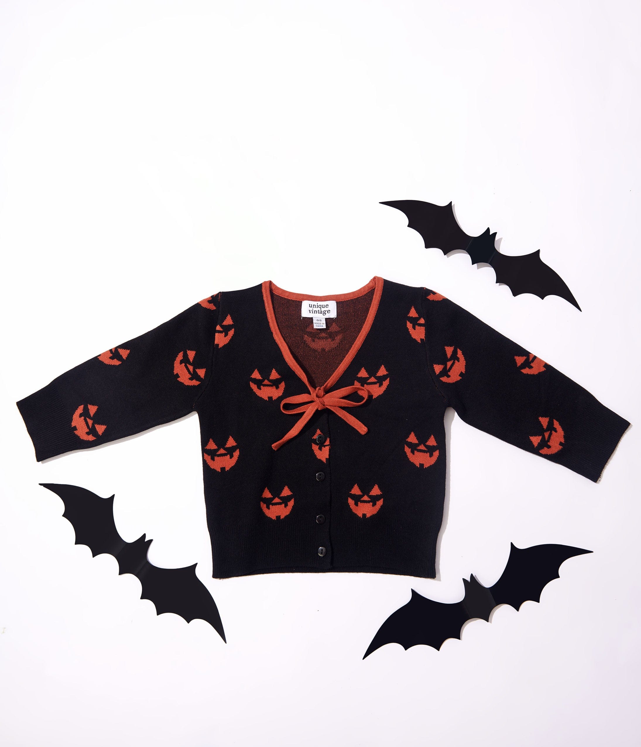 Unique Vintage Kids Black & Orange Pumpkin Crop Cardigan - Unique Vintage - Kids, HALLOWEEN, TOPS